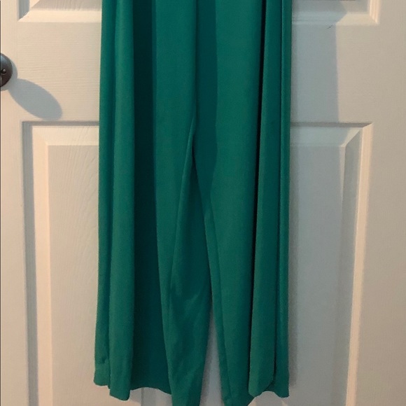 BCBGMaxAzria Womens Asymmetrical One Shoulder Straight Leg Jumpsuit Green Medium